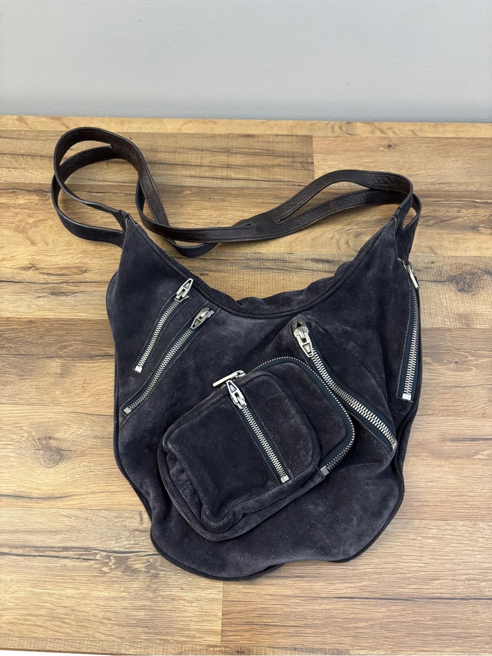 Alexander Wang Eniko Gunny Sack Leather Suede Crossbody Exterior Zippers